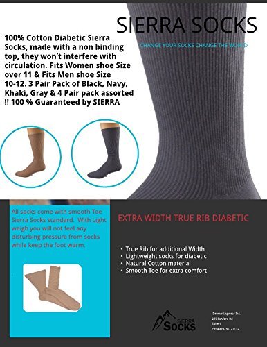 Sierra Socks Diabetic Cotton True Rib Dress Casual Men Crew Smooth Toe Socks - Picture 2 of 15