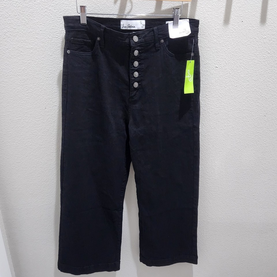 Sam Edelman Codie High Rise Wide Leg Ankle Jeans Size 30 Black Denim Button NWT eBay