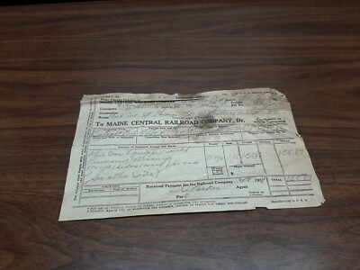 1934 MAINE CENTRAL RAILROAD Freight Bill, HUDSON CAR - Detroit to Colebrook N.H.