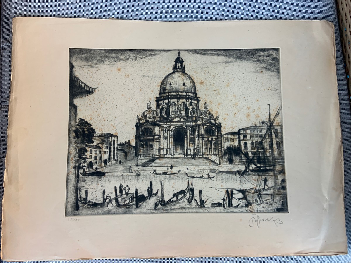 ヴィンテージ  イタリア製絵画2点 SIGNED Venice SEPP FRANK ETCHING copperplate Italy 68/150