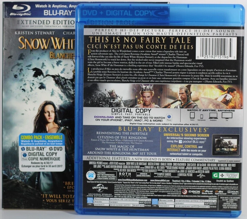 Snow White and the Huntsman (Blu-ray/DVD, 2012) Bilingual w/Slipcover - Image 2 of 4