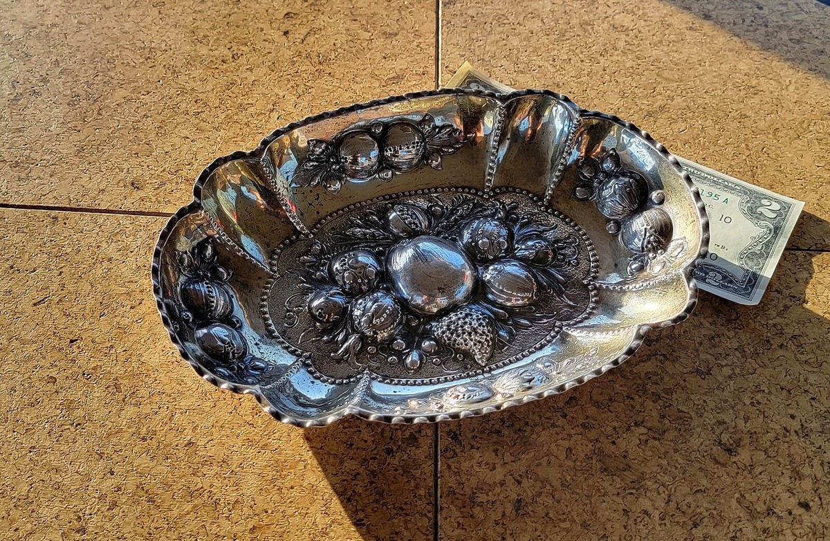 Antique GERMAN/Germany 800 Silver Repousse Bowl - Nut/Fruit/Bon