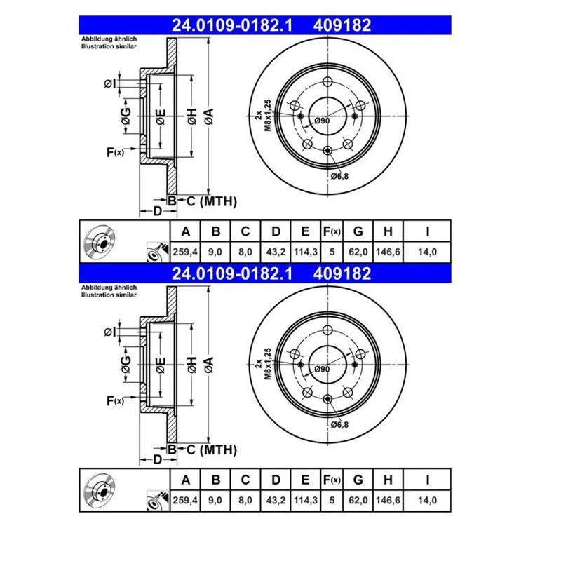 2X ATE 24.0109-0182.1 Disque De Frein Pour Suzuki Vitara SX4 S-Cross S-Cross - Photo 1/1
