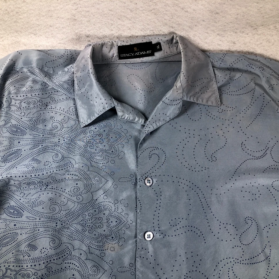Camisa de seda Stacy Adams para hombre talla XL azul estampado cachemir manga corta con botones Foto 2 de 4