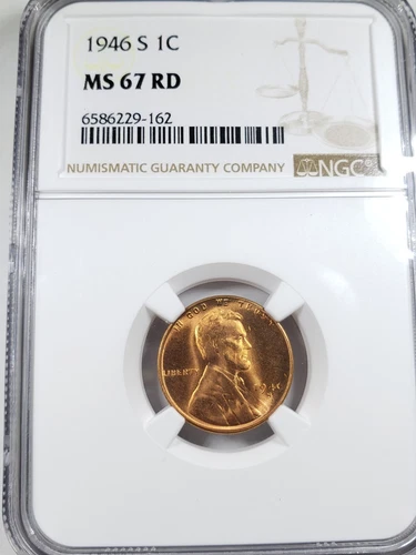 1946-S Lincoln Wheat Cent NGC MS67 RD. High Grade!! Red Luster. Beautiful Penny