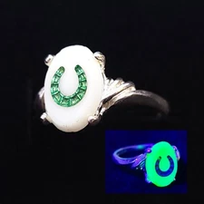 Sterling Uranium Glass Ring Foiled Lucky Horseshoe Victorian Custard Glass 925