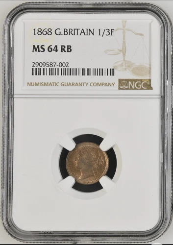 1868 Great Britain 1/3 Farthing NGC MS 64 RB