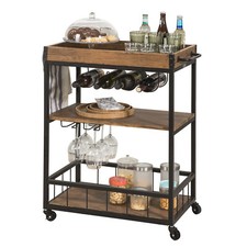 SoBuy Kitchen Trolley with Wine Rack Glass Rack Serving Tray Bar Cart FKW56-N