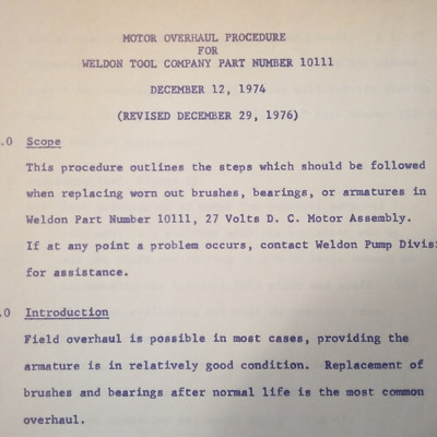 The Weldon Tool Co. 10111 Motor Overhaul Procedure  Manual