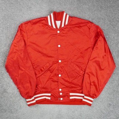 Vintage The Attic Mens Medium Red Long Sleeve Satin Full Snap Bomber Jacket