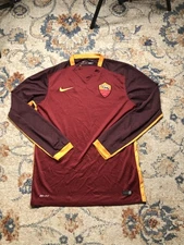 AS Roma Shirt Mens Large Maroon Yellow Serie A Soccer Nike Dri Fit Long Sleeve