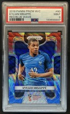 2018 Panini Prizm World Cup Kylian Mbappe Red & Blue Wave RC #80 France PSA 9