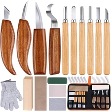 26-Piece Wood Carving Kit with Knives, Chisels, Gloves, and Sharpener