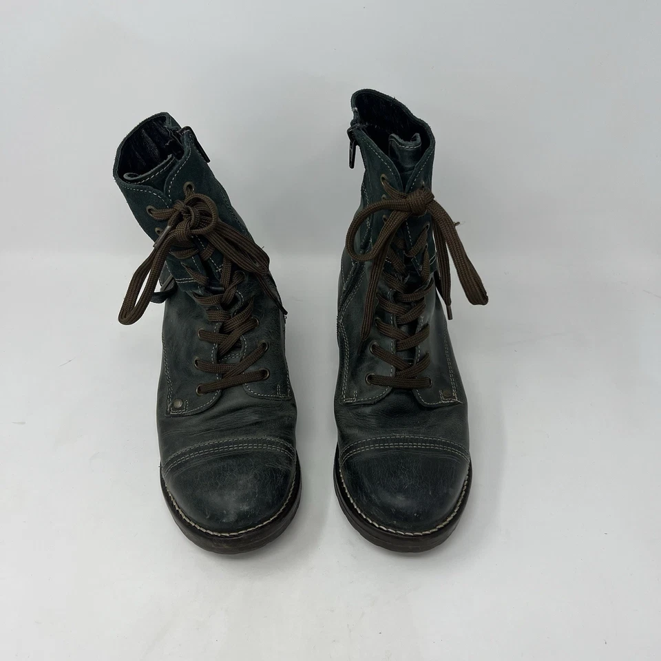 Botas Taos Crave de cuero verde azulado gamuza con cordones cremallera lateral punta redonda talla 38 7-7,5 Foto 4 de 4