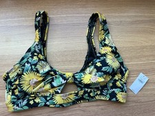 Old Navy Floral Bikini Top Small Black Yellow Daisy Adjustable Strap Padded NWT