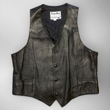 Vintage 70s 80s Pioneer Wear Leather Western Vest Mens 44 Black Cowboy Biker