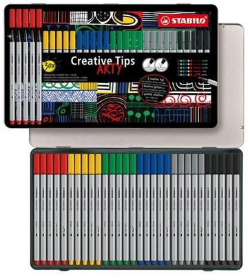 Multi-Tip Pen Set - STABILO Creative Tips - ARTY - Tin of 30 - CLASSIC - Assorte