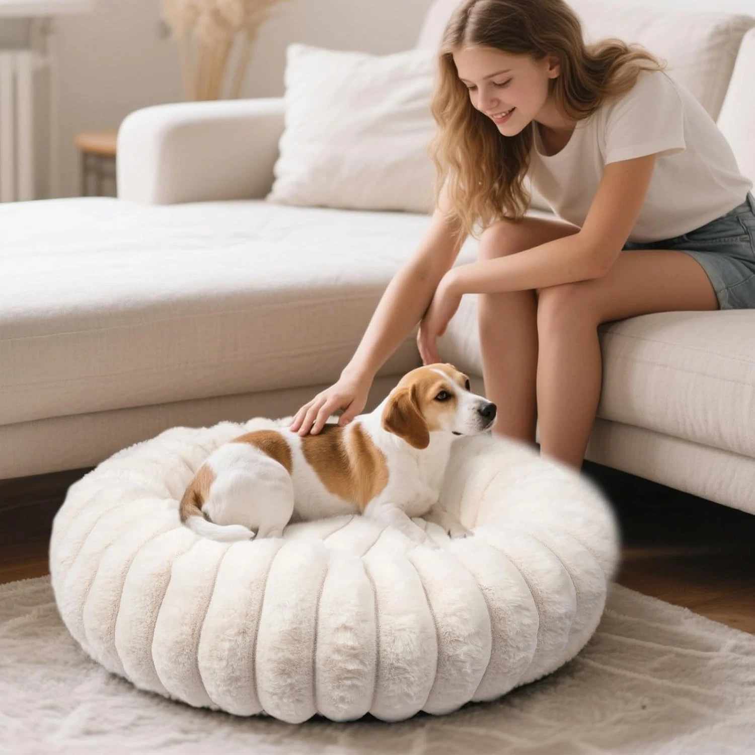 Round Pet Bed for Large Dog, Winter Warm Cat Sofa Bed Washable Large Dog Bed
Opens in a new window o