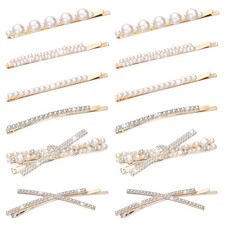 12 Rhinestone Crystal Bobby Pins X-Shaped Hair Clips Bridal Wedding Gold/White