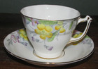 Vtg Old Royal Bone China England Yellow Flower Gold Trim Teacup & Saucer — photo 1