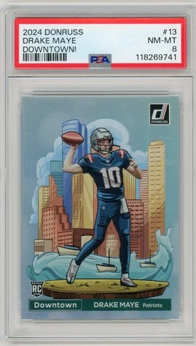 PSA 8 2024 Donruss Football Drake Maye Downtown Rookie Card