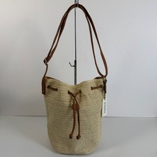Montce Straw Bucket Bag Drawstring Shoulder Neutral Beach Resort Summer Tote