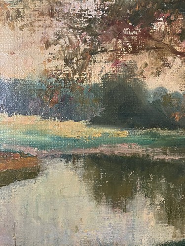 Old Oil On Canvas French School 19th Impressionism Lakeside Landscape - Picture 5 of 12