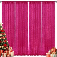4 PCS Fuchsia Sequin Backdrop Curtains Panels Glitter Photography Decor 28 FT