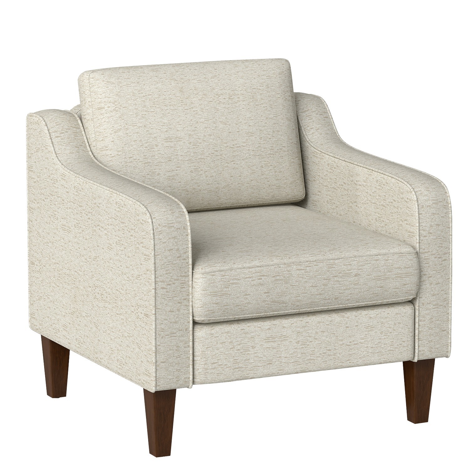 , Beige Linen Fabric Upholstered Armchair With Scooped Arms, Comfort
