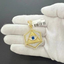 925 Sterling Silver Gold Plated CZ All Seeing Eye Pendant Charm