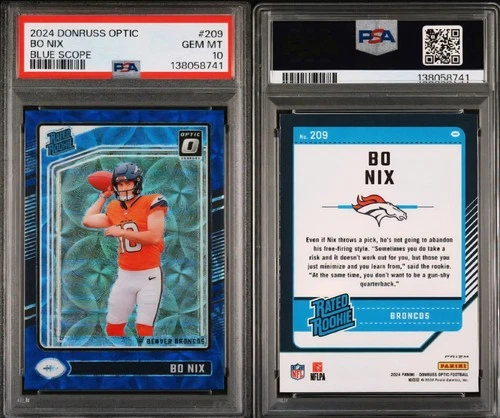 2024 Panini Donruss Optic Rated Rookie Bo Nix Blue Scope Prizm PSA 10