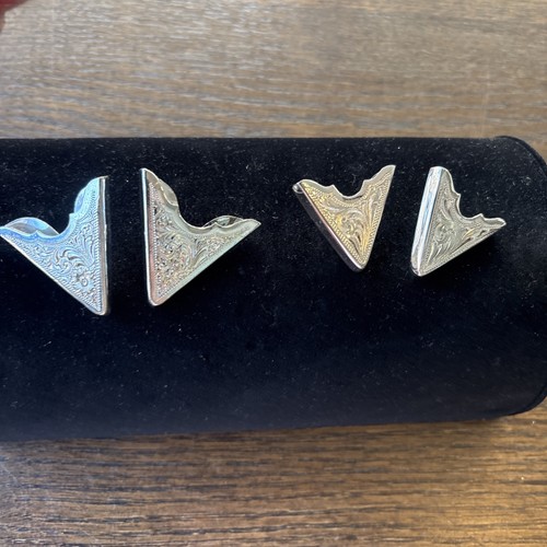 2 Sets Of Western His & Hers Collar Tips -  Engraved Silver tone - Screw On