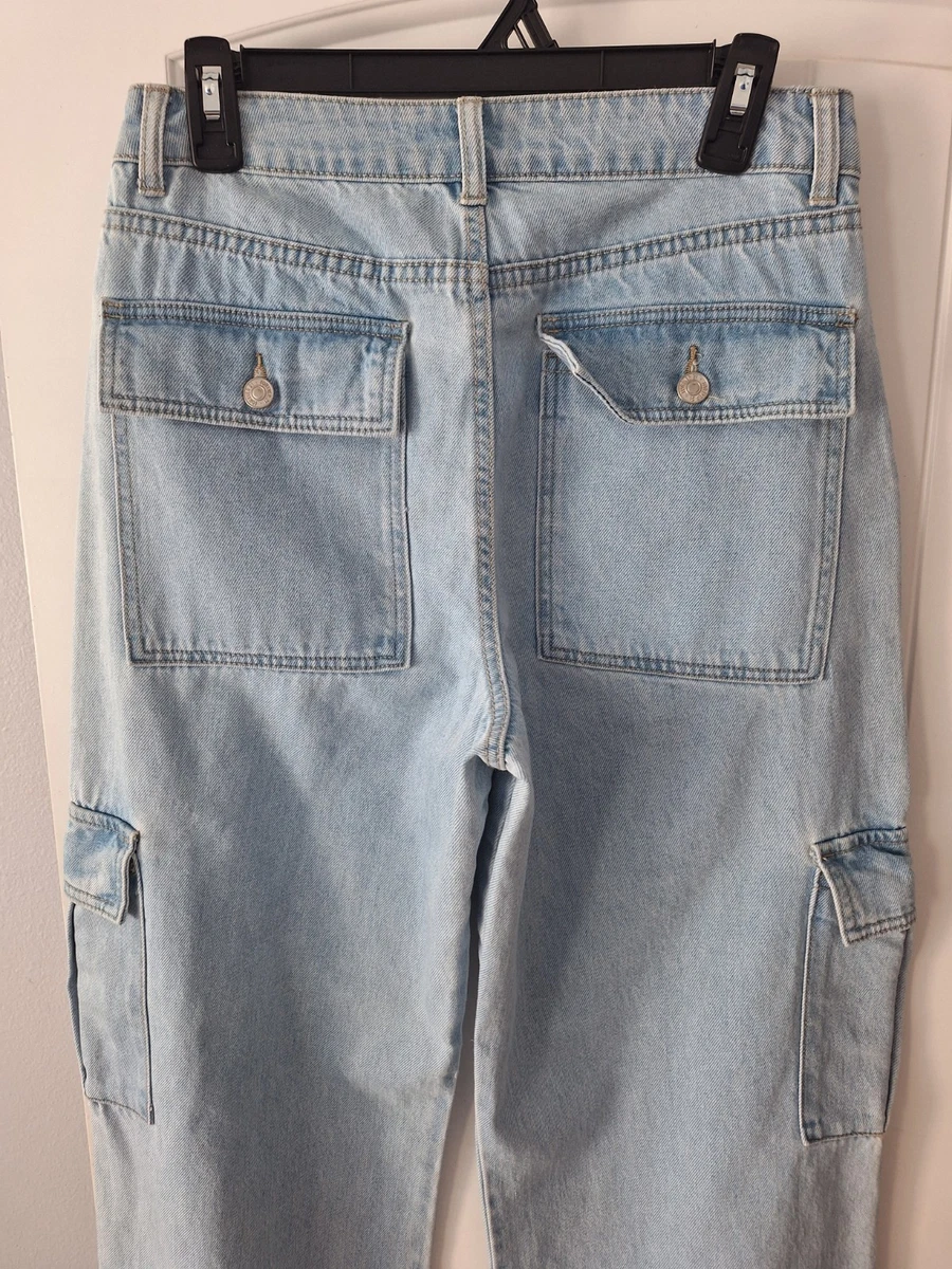 Pantalones de mezclilla cargo holgados de pierna ancha Forever 21 ligeros para mujer 27/30