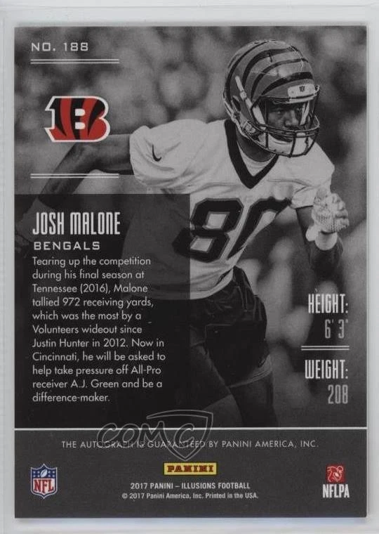 2017 Panini Illusions Signs Trophy Collection Red /50 Josh Malone Rookie Auto RC - Image 2 of 2