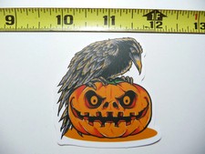 HALLOWEEN RAVEN PUMPKIN SCARY FACE SMALL STICKER DECAL FALL SEASON DECORATION