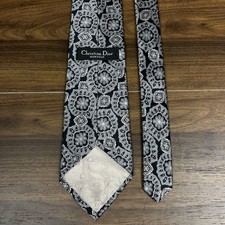 Christian Dior Monsieur Paisley-Style Pattern 100% Italian Silk USA Made Black
