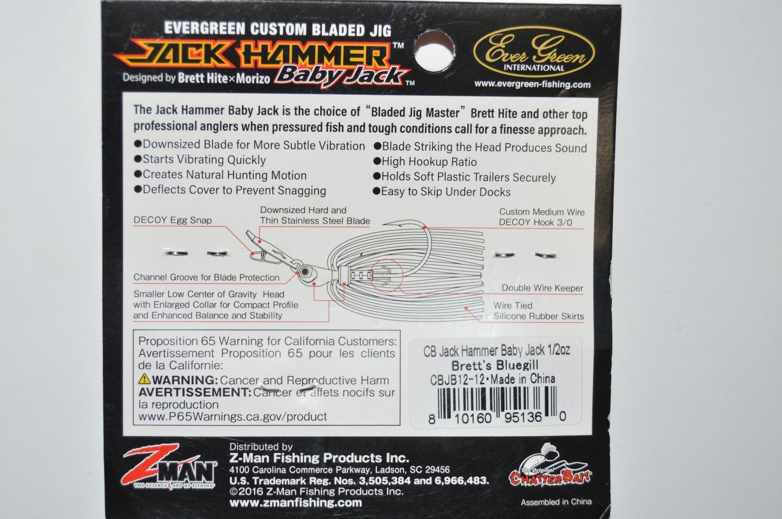 evergreen zman baby jack hammer chatterbait 1/2oz bladed jig Brett's bluegill - Image 2