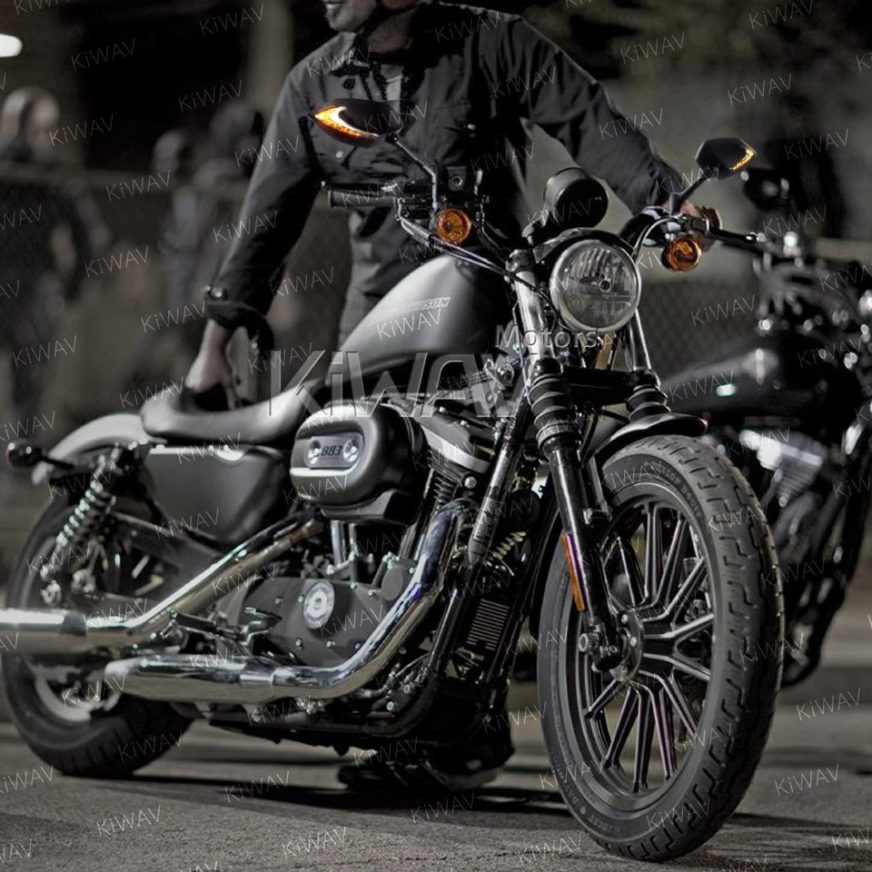 Sequential dual led mirror black housing running turn signals fits custom Harley - Imagem 4 de 4