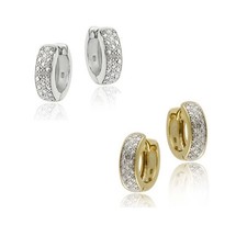 925 Silver Diamond Accented Mini Hoop Huggie Earrings - 2 Metals
