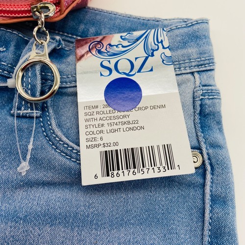 Girls Jeans Size 6 Rolled Ankle Crop Denim w Unicorn Purse SQZ NWT - Picture 3 of 8