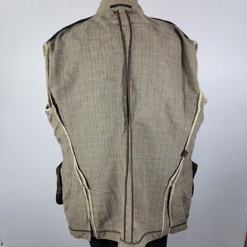 Tasso Elba Men's Sport Coat Blazer Two Button 100% Linen Brown Plaid Sz XL - Picture 16 of 19