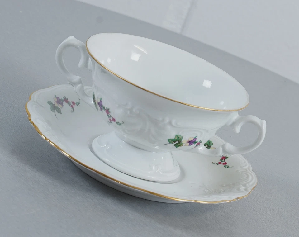 edle Wawel Porzellan Relief Suppentasse Suppen Schale Tasse mit Teller Vintage