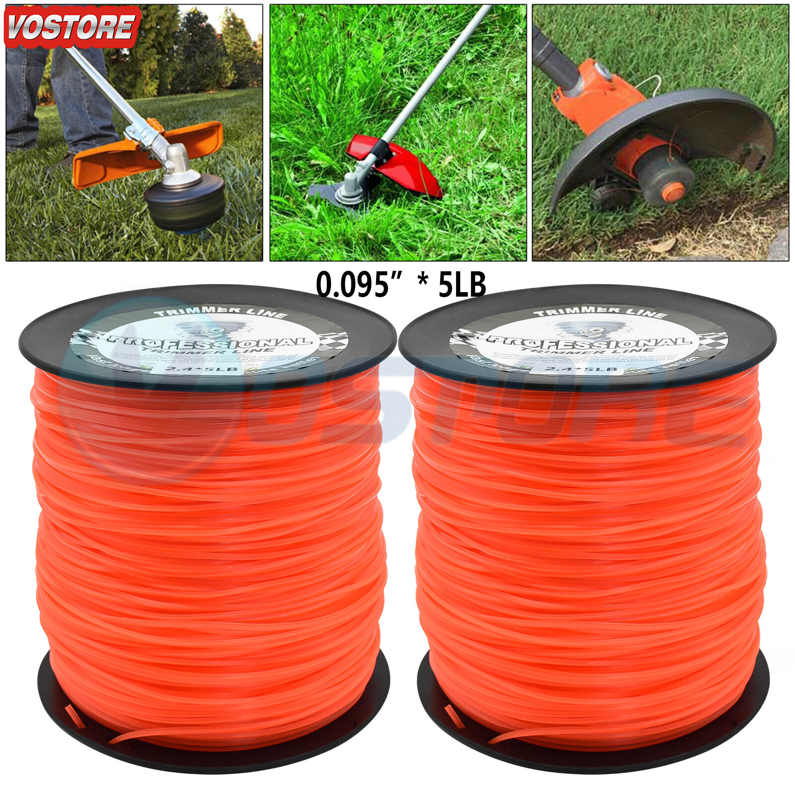 2 Pack 5lb .095 Square Commercial Trimmer Line Spool Roll fits Echo