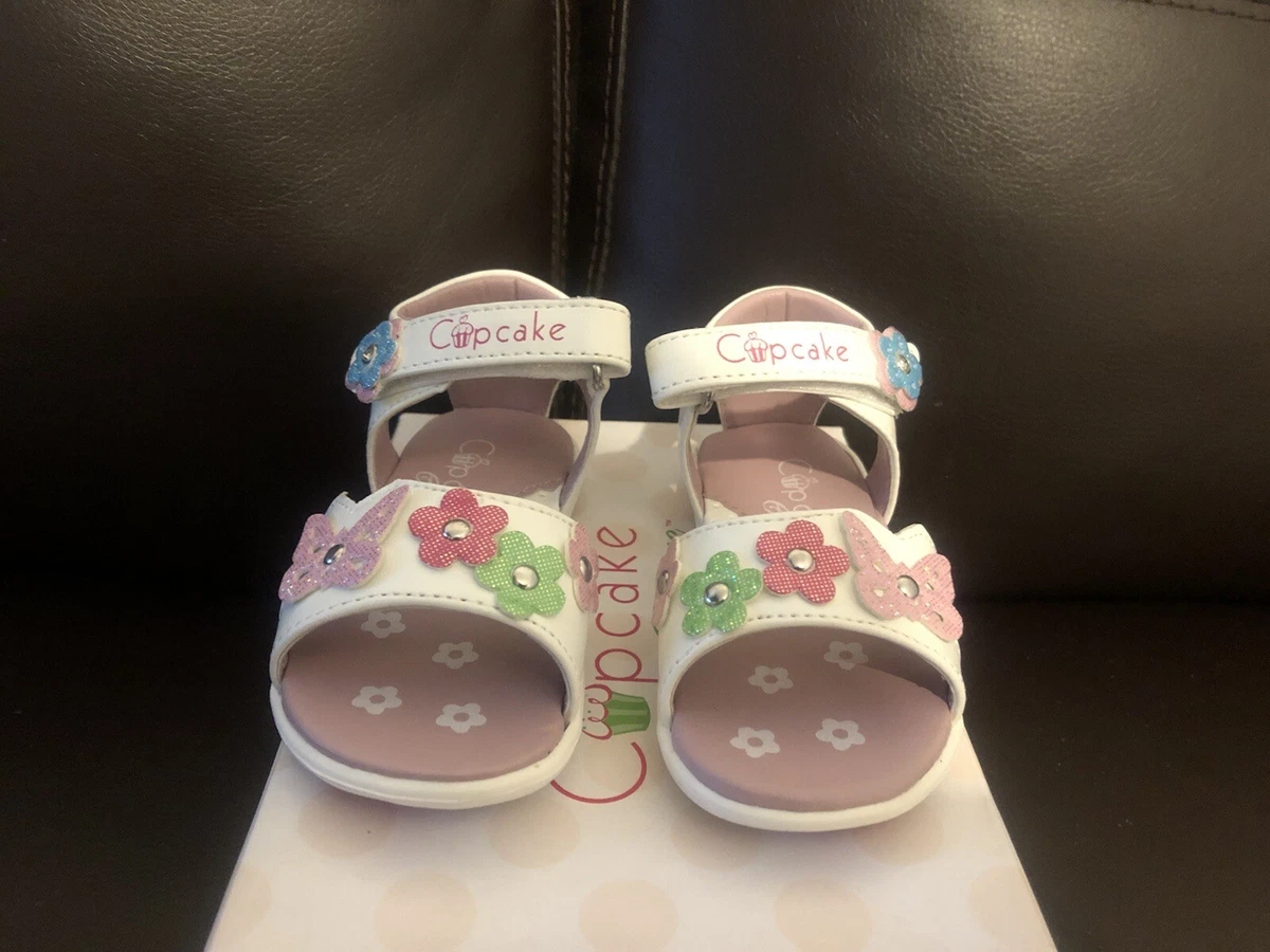 Cupcake Couture Toddler Girl White Pink Floral Sandals UK 4 EU 20