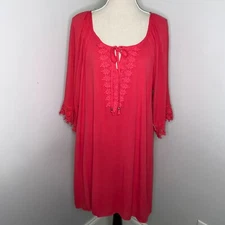 Naif NEW bright pink gauze shift dress with crochet trim fully lined size Medium