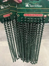 Vtg Dark Green Christmas Bead Garlands Lot 3 Strands Garlands 18’ Trim A Home