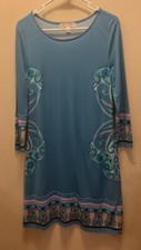 Michael Kors Dress Womens 6 Blue Paisley Jersey Dress Sheath Midi Bohemian Retro
