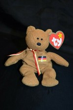 TY Teenie Beanie Baby, Germania the Bear, Brown, German Flag on Chest 1999