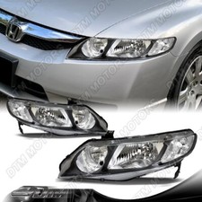 For 06-11 Honda Civic 4drsedan Black Housing Headlights Wclear Reflector Lamps
