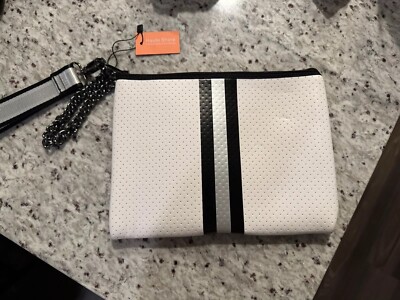 NEW Black + White Neoprene Zip Pouch Wristlet Purse Bag Clutch Travel Waterproof